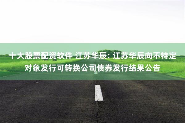 十大股票配资软件 江苏华辰: 江苏华辰向不特定对象发行可转换公司债券发行结果公告